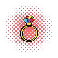 ring met regenboog diamant icoon, comics stijl vector