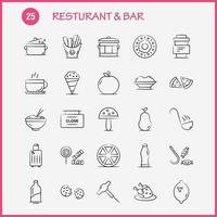 restaurant en bar hand- getrokken icoon voor web afdrukken en mobiel uxui uitrusting zo net zo voedsel stuk pizza eten voedsel maaltijd aardappel eten pictogram pak vector