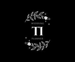 ti initialen brief bruiloft monogram logos verzameling, hand- getrokken modern minimalistisch en bloemen Sjablonen voor uitnodiging kaarten, opslaan de datum, elegant identiteit voor restaurant, boetiek, cafe in vector