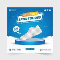 exclusief sport- schoen bedrijf sjabloon ontwerp met blauw en groen achtergronden. modern schoen bedrijf promotionele web banier vector. sport- sportschoenen uitverkoop sociaal media post ontwerp. vector