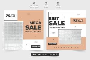 het beste winkel uitverkoop aanbod poster ontwerp in donker en naakt kleuren. speciaal op te slaan promotionele sjabloon vector voor sociaal media marketing. beperkt tijd mega uitverkoop korting web banier ontwerp voor mode merken.