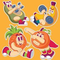 reeks fruit mascotte sticker icoon hand- getrokken ontwerp vector