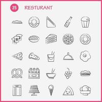 restaurant hand- getrokken pictogrammen reeks voor infographics mobiel uxui uitrusting en afdrukken ontwerp omvatten wortel voedsel groente maaltijd fles voedsel maaltijd mosterd eps 10 vector