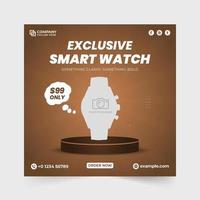 creatief SmartWatch uitverkoop sjabloon voor sociaal media posten. klassiek kijk maar op te slaan advertentie sjabloon vector. modern apparaatje uitverkoop sjabloon met koffie en aqua kleuren. SmartWatch sociaal media na. vector