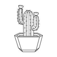 vector schets cactus in pot. binnen- sappig fabriek met doornen en bloemen. cactussen voor huis en interieur. botanisch tekening lineair zwart en wit illustratie geïsoleerd Aan wit achtergrond.