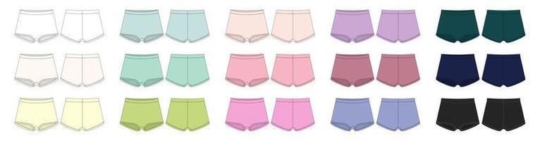 reeks van blanco meisjes onderbroek technisch schetsen. anders kleuren. dame lingerie verzameling. vrouw onderbroek bundel. Dames gewoontjes slipje geïsoleerd sjabloon. vector