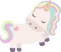 schattig eenhoorn met regenboog haar. vector wit eenhoorn kinderen tekenfilm illustratie. weinig pony karakter, magie paard afdrukken ontwerp