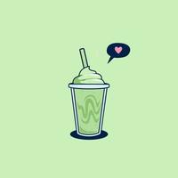 matcha latte milkshake in plastic meenemen kop met zweep room topping illustratie vector geïsoleerd