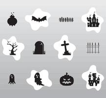 twaalf halloween silhouetten pictogrammen vector