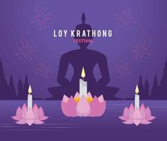 loy krathong festival belettering kaart vector