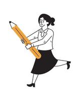 vrouw rennen met potlood vector