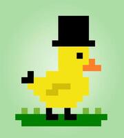 8-bits eend met hoedpixels. dierenspelactiva in vectorillustraties. vector