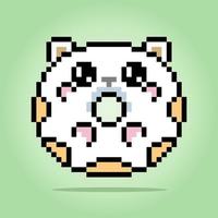 8 bit pixel donuts schattige kat gevormd. voedsel in vectorillustratie, kruissteekpatroon. vector