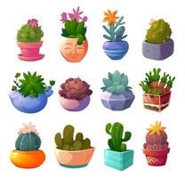 reeks cactus huis planten in bloempotten pictogrammen reeks vector