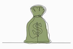 een lijn tekening. geld zak vector icoon, zak van geld vlak mono lijn tekenfilm illustratie met dollar teken geïsoleerd Aan wit achtergrond.