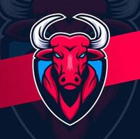 stier hoofd mascotte esport logo karakter met schild voor sport en gaming logo concept vector