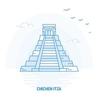 chichen itza blauw mijlpaal creatief achtergrond en poster sjabloon vector