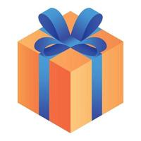 geschenk oranje doos icoon, isometrische stijl vector