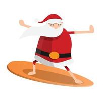 de kerstman claus surfing icoon, tekenfilm stijl vector