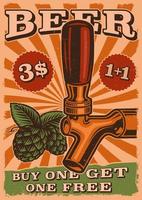 vintage bierposter met biertap en hop vector