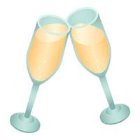 twee Champagne bril icoon, isometrische stijl vector