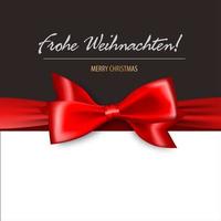 vrolijk kerstfeest in Duitse rode satijnen boog geschenkkaart vector