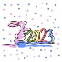 een lijn tekening, konijn 2023, acryl beroertes in teder kleuren vector