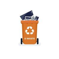 verspilling segregatie. sorteren vuilnis door materiaal en type in gekleurde uitschot blikjes. verspilling gebruik en ecologie opslaan concept. vector