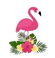 zomer ansichtkaart achtergrond met tropisch planten en bloemen, flamingo's. voor typografisch, banier, poster, partij uitnodiging. vector illustratie eps 10