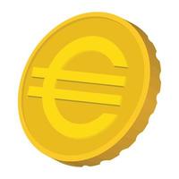 goud munt met euro teken icoon, tekenfilm stijl vector