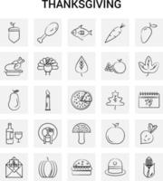 25 hand- getrokken dankzegging icoon reeks grijs achtergrond vector tekening
