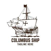 Columbus schip logo ontwerp vector illustratie in hand- getrokken stijl