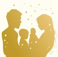 silhouet van een familie. vader, moeder en kinderen. warm familie illustratie in gouden tinten vector