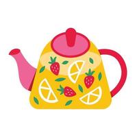 een theepot met kruiden thee. drinken met citroen en bessen. eigengemaakt heet drankje. thee partij vector