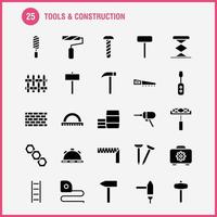 gereedschap en bouw solide glyph icoon pak voor ontwerpers en ontwikkelaars pictogrammen van doos geval tand bouw bouw meten plakband plakband vector