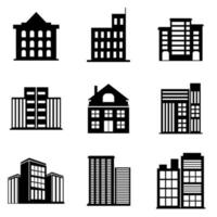 9 gebouw pictogrammen set. verzameling van gebouw symbool illustratie ontwerp vector