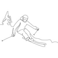 ski renner doorlopend lijn tekening minimalisme ontwerp vector geïsoleerd illustratie. alpine skiër skiën bergafwaarts single lijn. winter sport concept. extreem.winter vakantie actief levensstijl