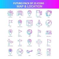 25 blauw en roze futuro kaart en plaats icoon pak vector