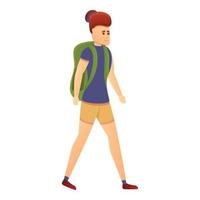 wandelen toerist meisje icoon, tekenfilm stijl vector