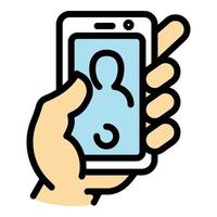 smartphone selfie icoon, schets stijl vector