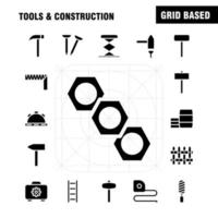 gereedschap en bouw solide glyph icoon pak voor ontwerpers en ontwikkelaars pictogrammen van doos geval tand bouw bouw meten plakband plakband vector
