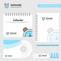 alarm logo kalender sjabloon CD Hoes dagboek en USB merk stationair pakket ontwerp vector sjabloon