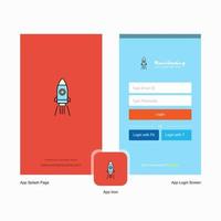bedrijf raket plons scherm en Log in bladzijde ontwerp met logo sjabloon mobiel online bedrijf sjabloon vector
