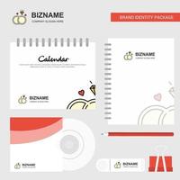 diamant ring logo kalender sjabloon CD Hoes dagboek en USB merk stationair pakket ontwerp vector sjabloon