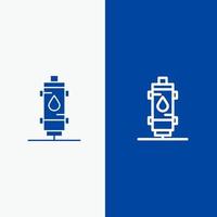 kachel water warmte heet gas- geiser lijn en glyph solide icoon blauw banier vector