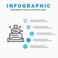 taart liefde hart bruiloft lijn icoon met 5 stappen presentatie infographics achtergrond vector