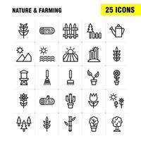 natuur en landbouw lijn icoon pak voor ontwerpers en ontwikkelaars pictogrammen van schuur gebouw deur boerderij landbouw natuur ronde berg vector