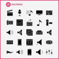 multimedia solide glyph icoon voor web afdrukken en mobiel uxui uitrusting zo net zo mobiel cel telefoon hardware camera video beeld film pictogram pak vector