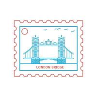 Londen brug port postzegel blauw en rood lijn stijl vector illustratie