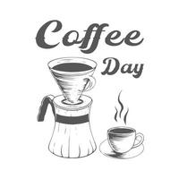 koffie dag hand- tekening illustratie t overhemd ontwerp en sticker vector